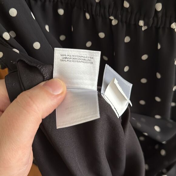 Anne Klein Black Polka Dot Dress with Flowy Sleeves and belt - Picture 6 of 6